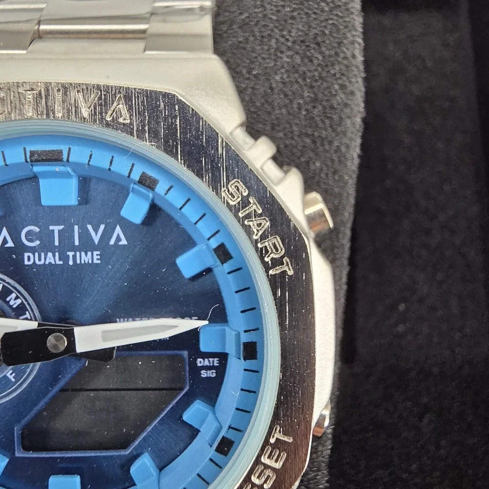 Activa by Invicta Dual Time Watch Silver Blue Dial Analog Digital 43015 Mens